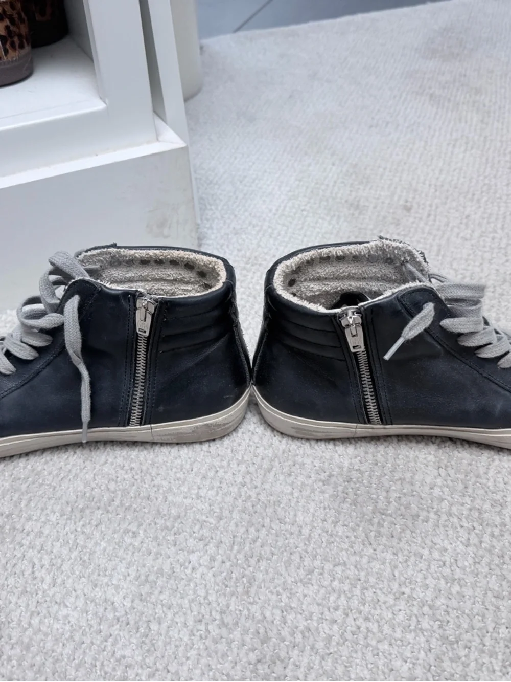 Golden Goose Black Leather High-Top Sneakers with Gray Laces - Picture 2 of 7